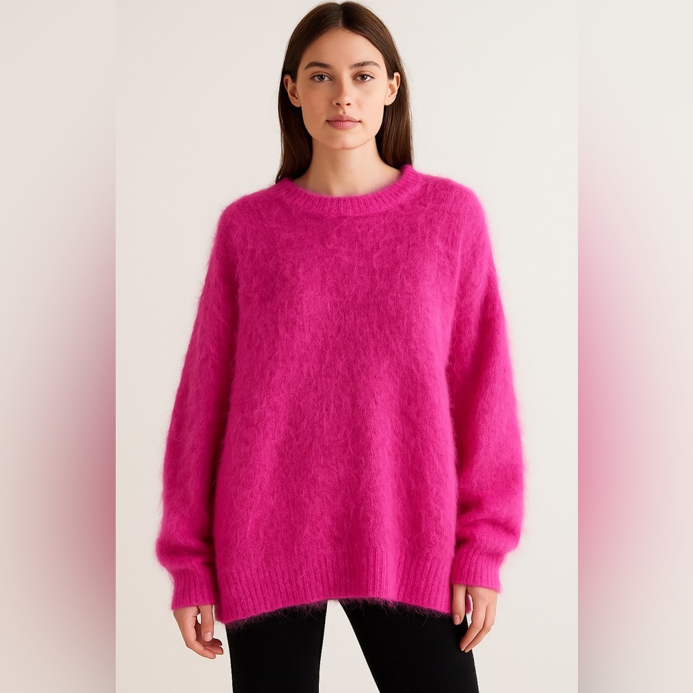 Free People Hot‎ Pink Eyelash Alpaca Oversized Sweater Size Small